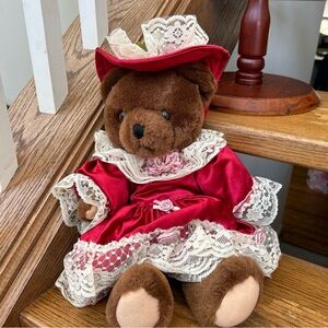 Vintage ANCO Fancy Victorian Jointed Teddy Bear Plush Stuffed Satin Lace Dress